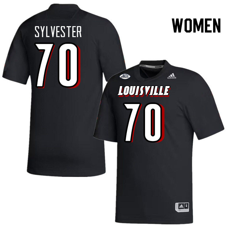 Women #70 Trevonte Sylvester Louisville Cardinals College Football Jerseys Stitched-Black